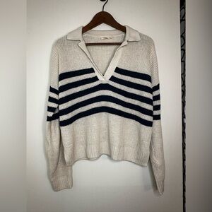 Faherty Cream and Black V-Neck Sweater